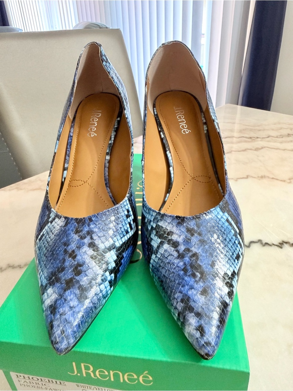 J.Reneé Blue Snakeskin Pointed-Toe Pumps
